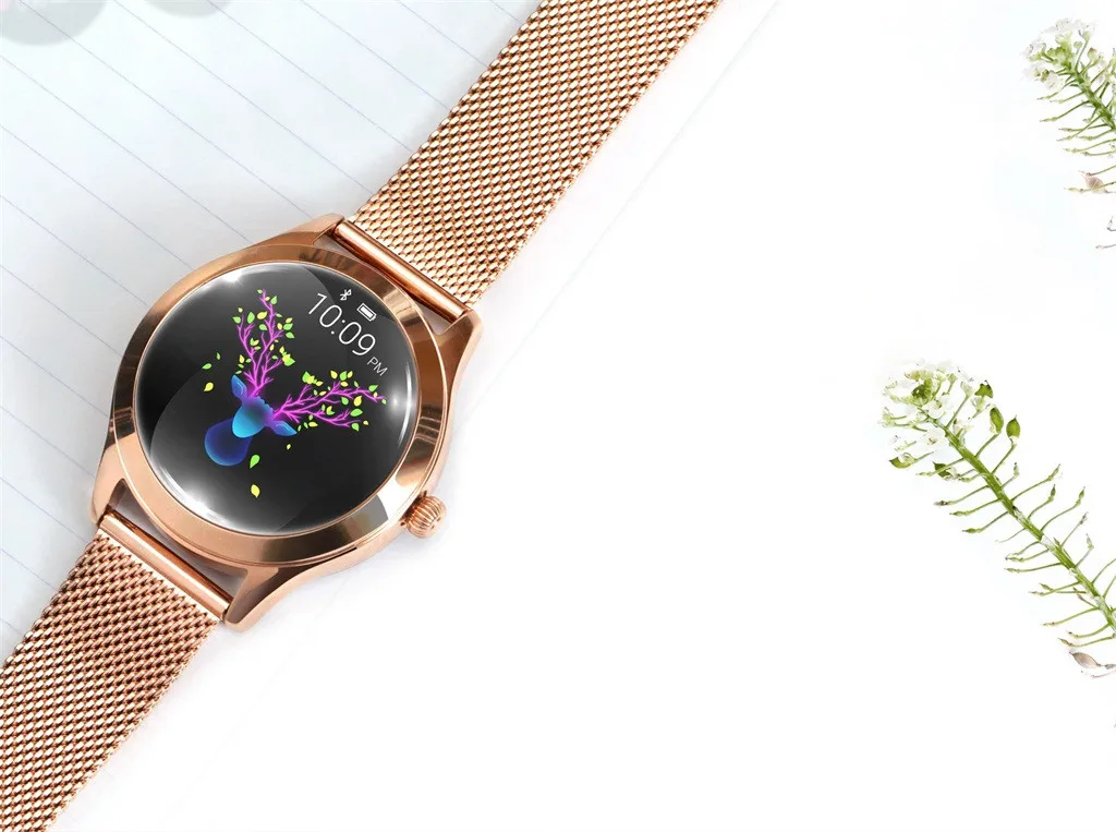 Модные KW10 Смарт часы для женщин IP68 водонепроницаемый монитор сердечного ритма шагомер браслет фитнес физиологические напоминание SmartWatch