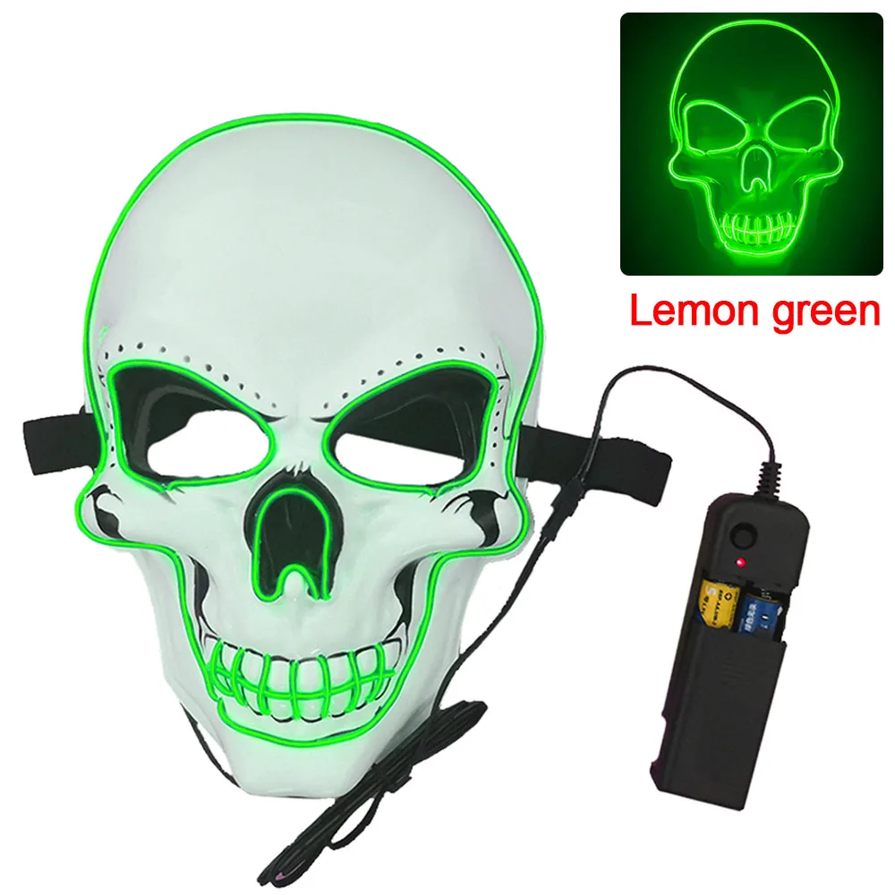 Светодиодная маска Хэллоуин рейв маска для вечеринки маскарадные маски неоновые маскарадные маски светящаяся тушь для ресниц костюм косплей ужас Led маска светодиодный провод up Rave DJ вечерние Led неоновые страшные - Цвет: lemon green mask