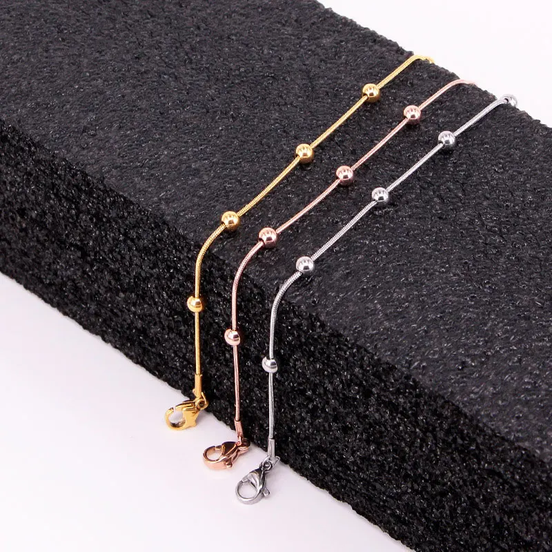 High Quality Simple Snake Bone Chain 5 Bead Anklet Stainless Steel Rose Gold Color Anklet For Women Gift Length 20cm + 5cm High Quality Simple Snake Bone Chain 5 Bead Anklet Stainless Steel Rose Gold Color Anklet For Women Gift Length 20cm + 5cm