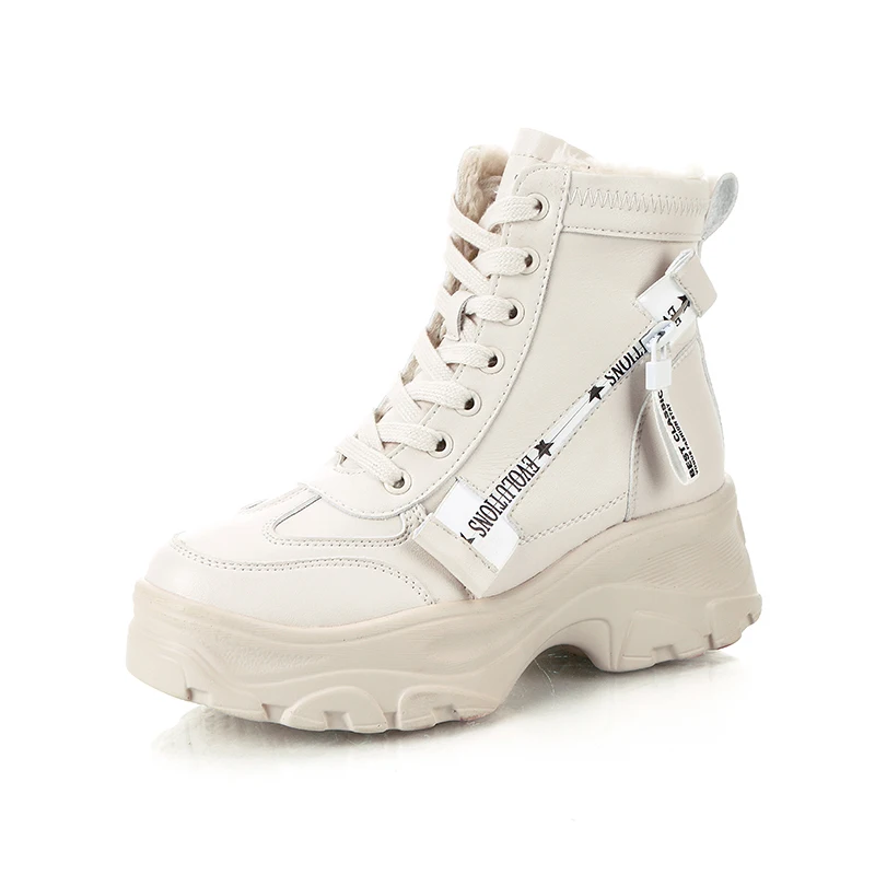 Ceny SWYIVY białe buty zimowe ciepłe trampki dla kobiet śniegowe buty aksamitne futro zimowe 2019 damskie buty do kostki platformy buty codzienne futro