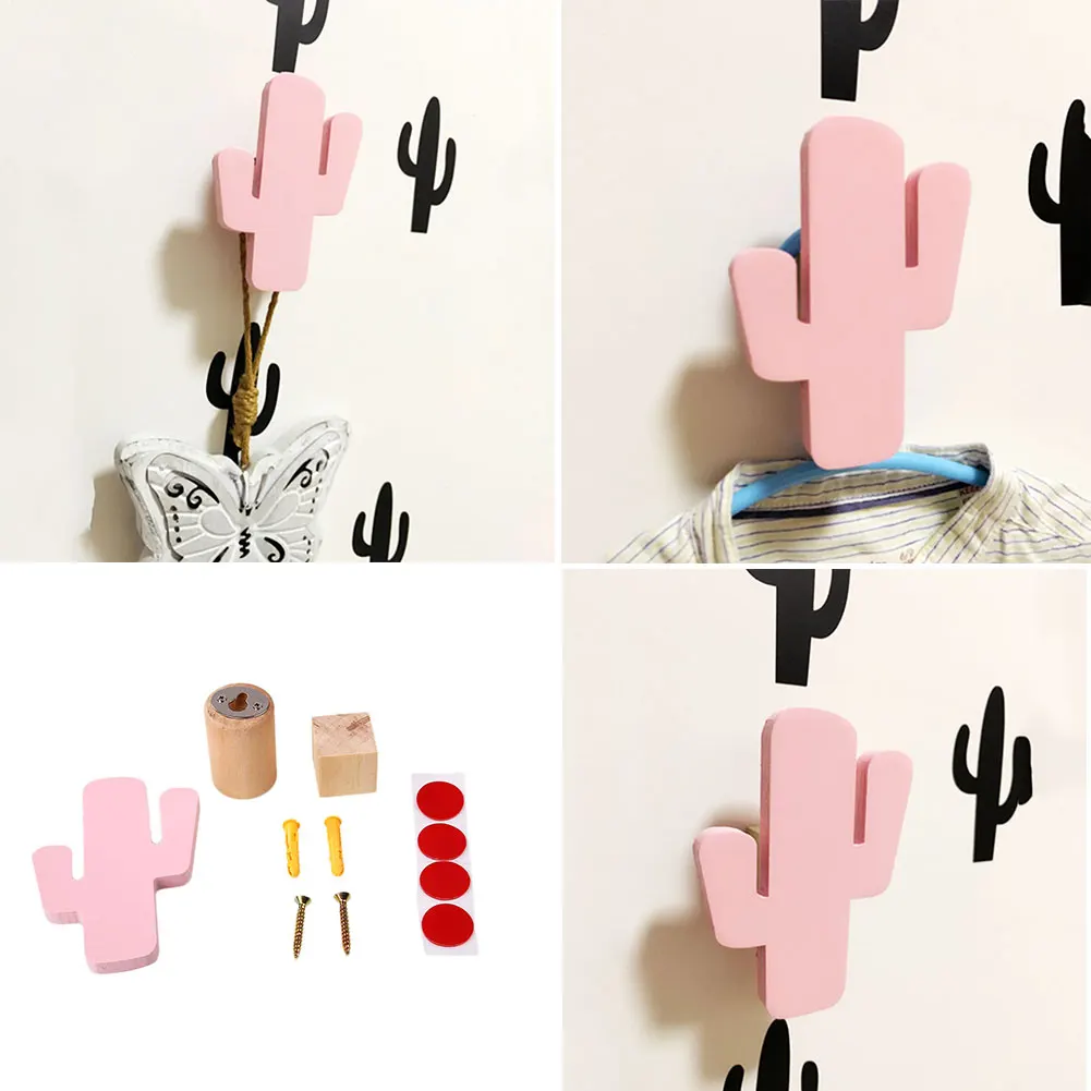 Мультяшные деревянные детские шляпы одежда настенный крючок Декоративная вешалка - Цвет: Cactus pink