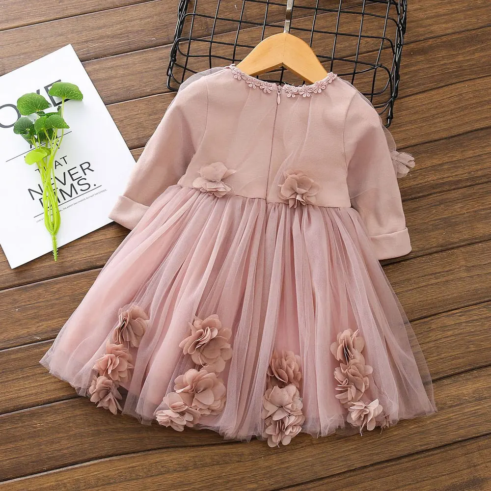 1-4Y Toddler Baby Kid Girls Tulle Flower Dress Party Wedding Birthday Dresses For Girls Long Sleeve Autumn Baby Girls Costumes
