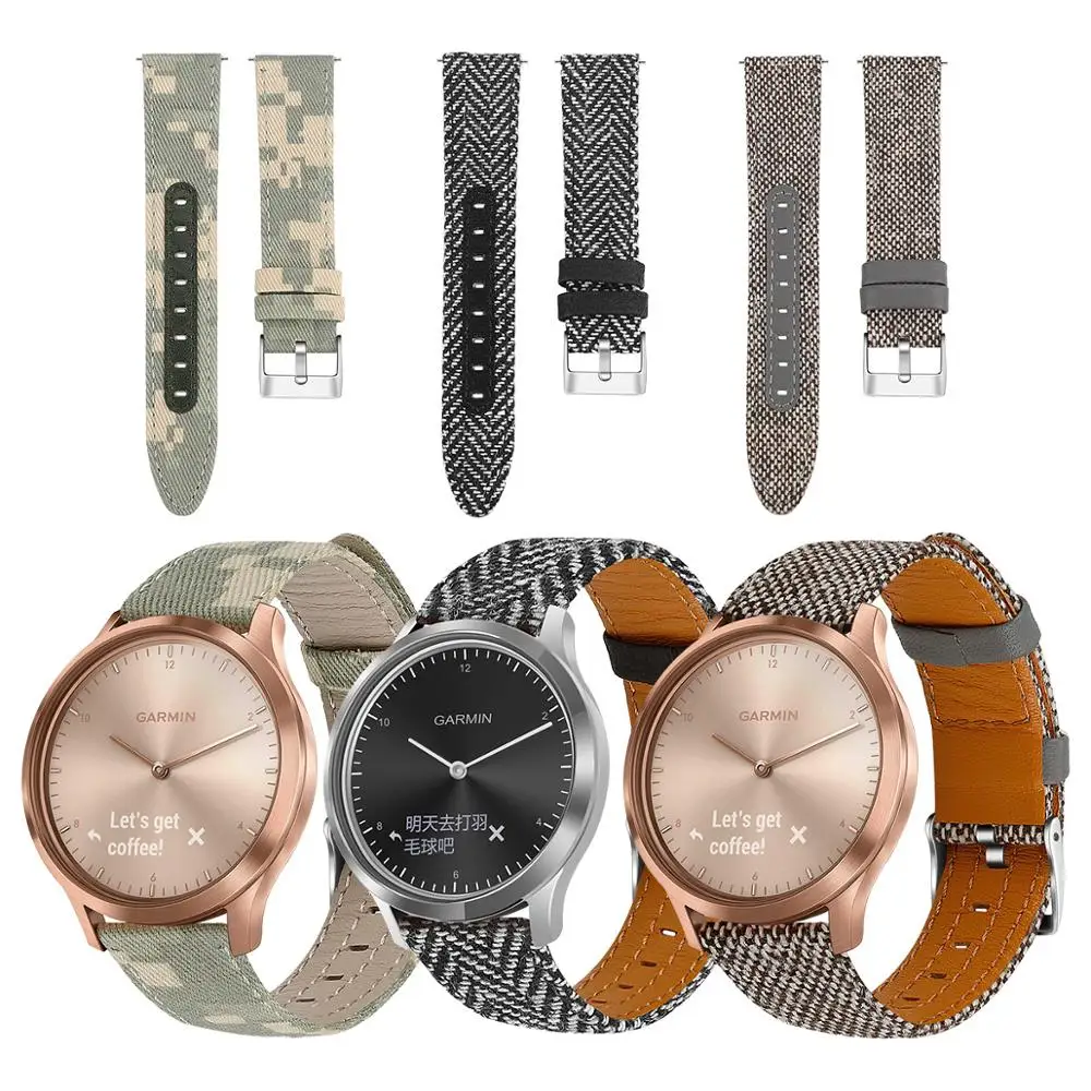 Холщовый ремешок для наручных часов Garmin Vivoactive 3 20 мм нейлоновый кожаный