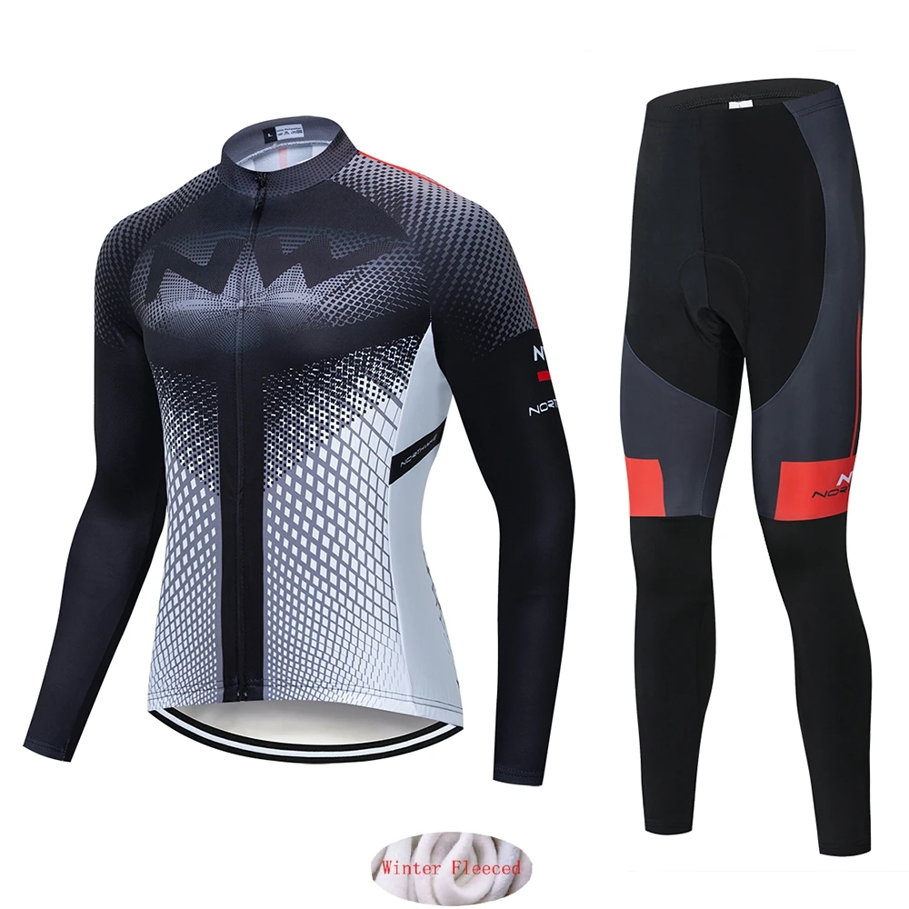 set9 Northwave теплая Зимняя Теплая Флисовая велосипедная одежда NW Мужской трикотажный костюм для езды на велосипеде MTB Одежда комбинезон комплект - Цвет: set9