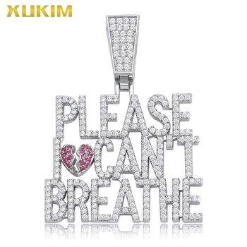 

Xukim Jewelry Iced out Necklace "Please i can not breathe" Cubic Zircon Hip Hop pendant Jewelry Punk Gift Party dropship HNJ010