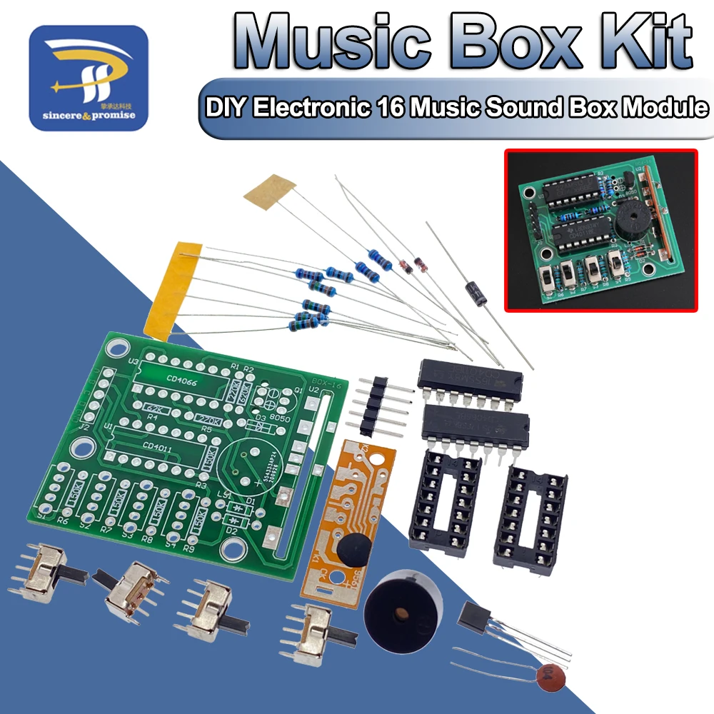 16 Music Sound Box BOX-16 Board 16-Tone Electronic Module DIY Kit Parts Components Soldering Practice Learning Kits for Arduino