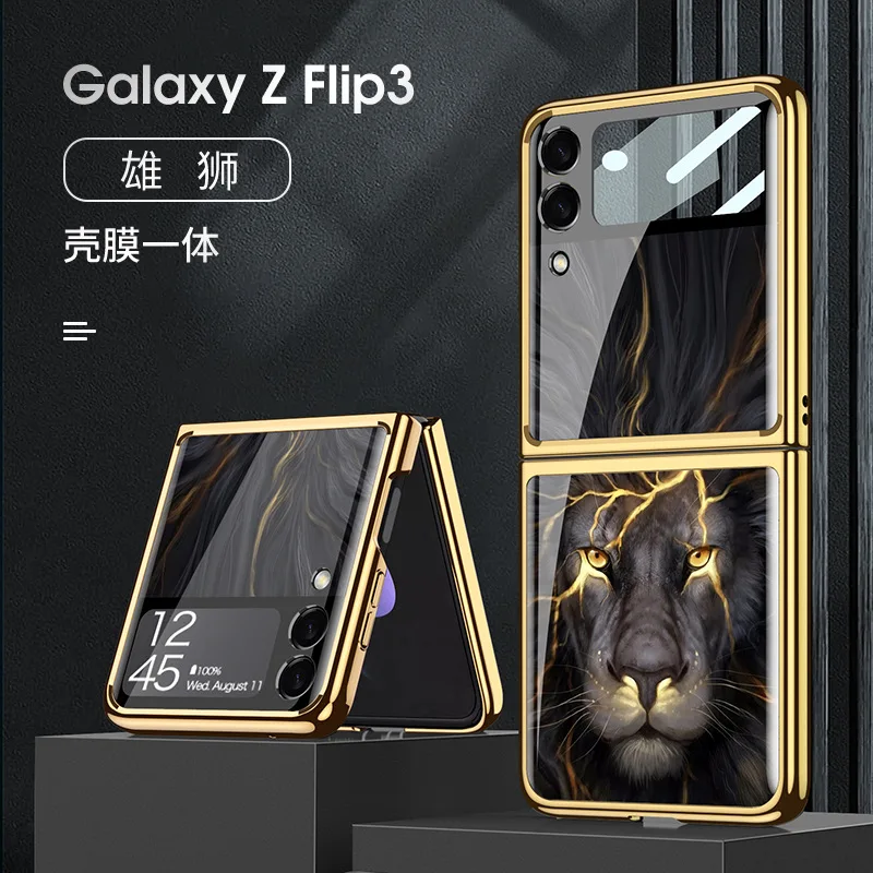 

Винтажный чехол для телефона из закаленного стекла HD для Samsung Z Flip 3, роскошный чехол с рисунком для камеры, защитный чехол для Galaxy Z Flip 3, чехол
