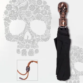 

Man Umbrella Creative Style Metal Skull Head Punk Style Windproof Ultralight Sun Rain Automatic 3Folding Umbrella Rain Woman