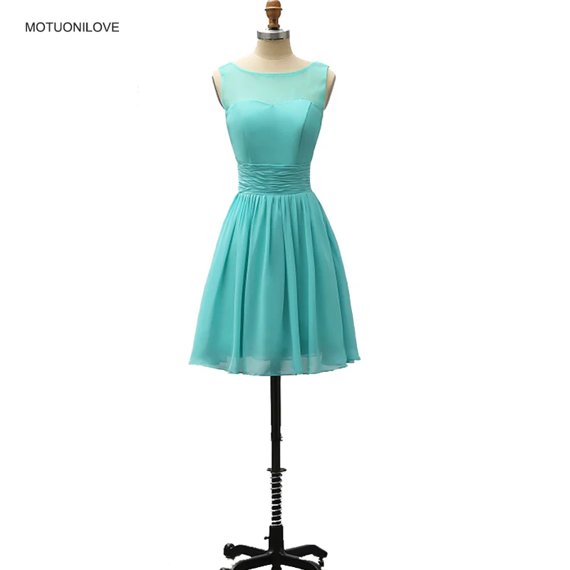 Turquoise Short Bridesmaid Dresses Knee Length Scoop Neck Knee Length Wedding Guest Dress Simple Party Dress For Womens