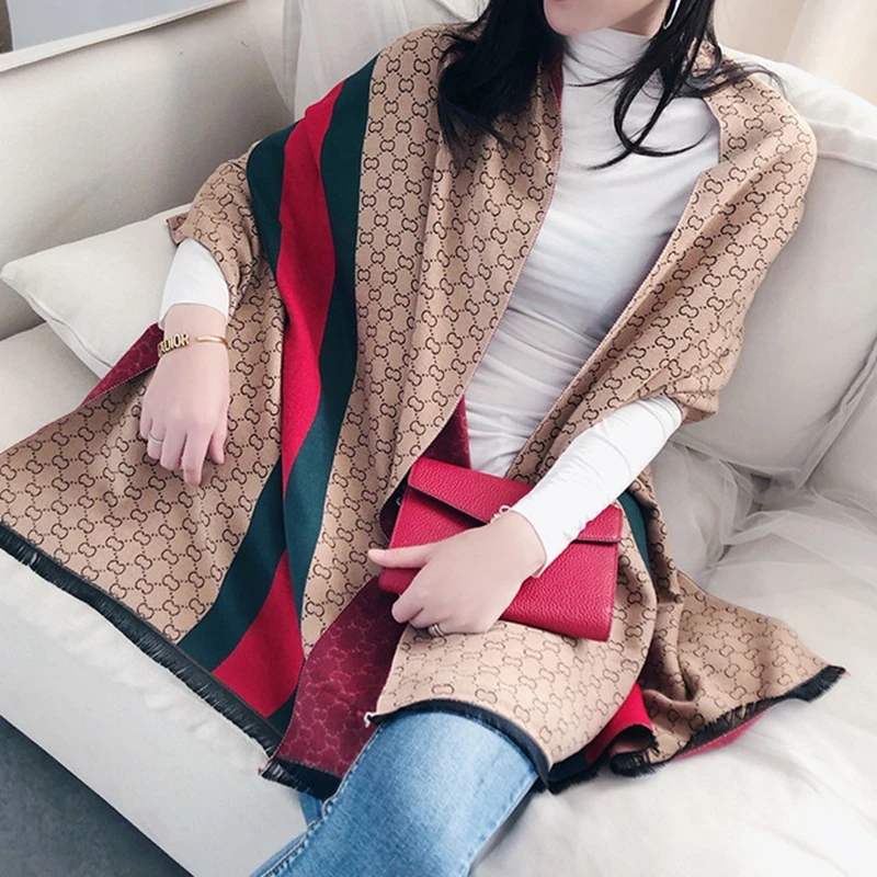 style 4 Европейский и американский женский шарф с кисточками, шарф, зимняя имитация кашемира, теплая Двусторонняя шаль с надписью - Цвет: style 4