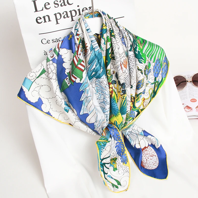 

100% Pure Square Silk Neckerchief 2020 Hangzhou Silk Kerchief Wraps for Ladies Printed Bandana Real Silk Square Neck Scarf Hijab