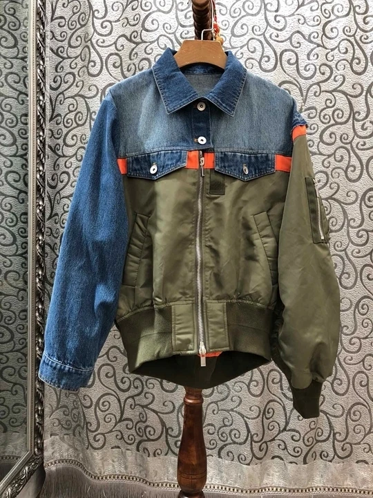 early In autumn of, new female Lapel jeans with color matching and splicing zipper, long sleeve, 100-tie short jacket 831
