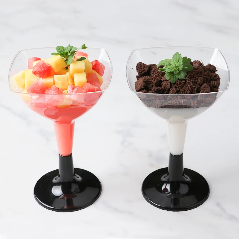 

40pcs Creative imitation wine glass transparent thick plastic cup 110ml small disposable pudding cake ice cream dessert cups