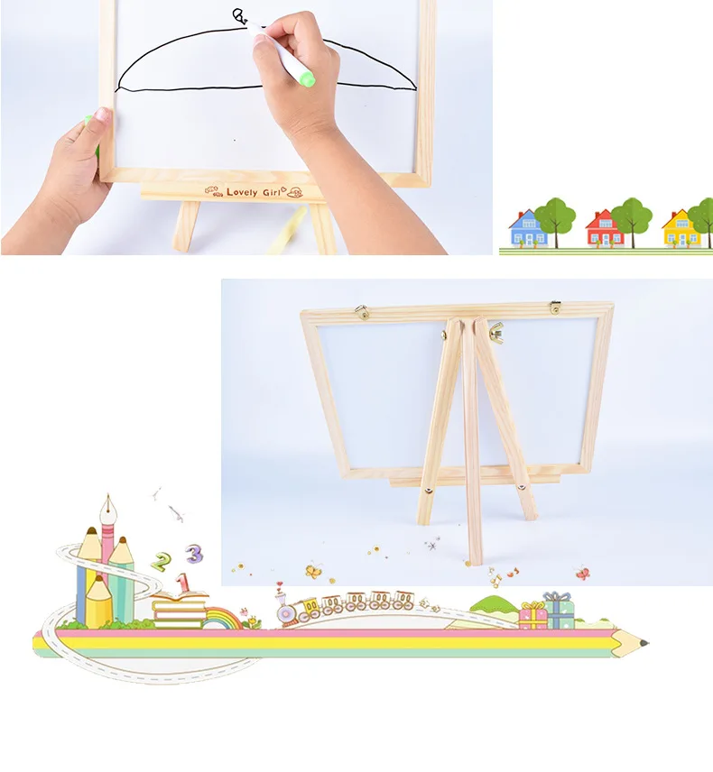 Wooden Educational Children Small Blackboard Magnetic Drawing Board Office Supplies Three Holder Double-Sided Small Drawing Boar