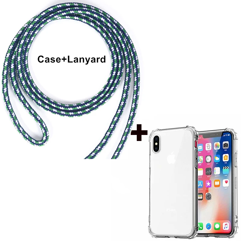 Blue White Green Прозрачный чехол с шнуром через плечо для iPhone X R XR XS Max 8 7 6 S 6 S Plus я повесить за шею веревку ожерелье ремешок силиконовый чехол - Цвет: Blue White Green