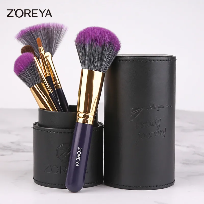 black color ZOREYA на нашем сайте! кисти для макияжа с цилиндром 7 набор кистей для макияжа, кисточка для тональной крем-пудры тени для век щетки для бровей - Handle Color: black color