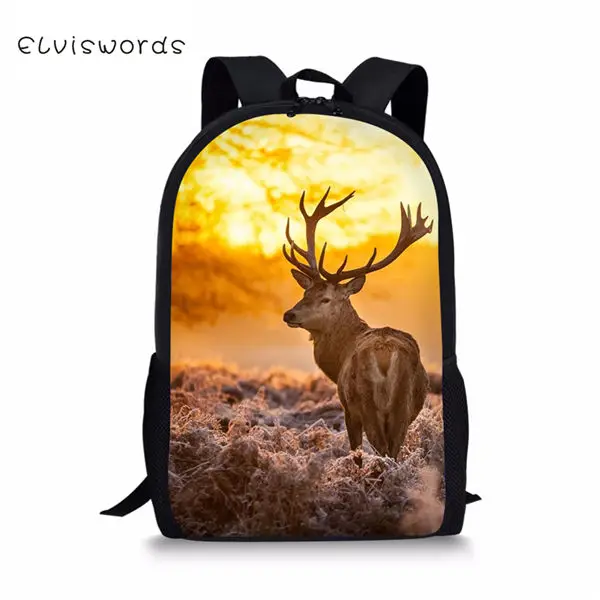 CDWX3837C ELVISWORDS/Детский рюкзак из 3 предметов с изображением оленя, школьные сумки с мультяшными животными, студенческий рюкзак/сумки с откидным клапаном/пеналы для ручек - Цвет: CDWX3837C