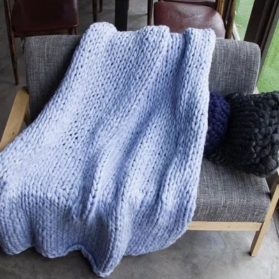 Одеяло с толстой нитью, ручная вязка, акриловое одеяло, узкая Скандинавская мебель, украшение интерьера, покрывало для дивана, одеяло - Цвет: Тёмно-синий