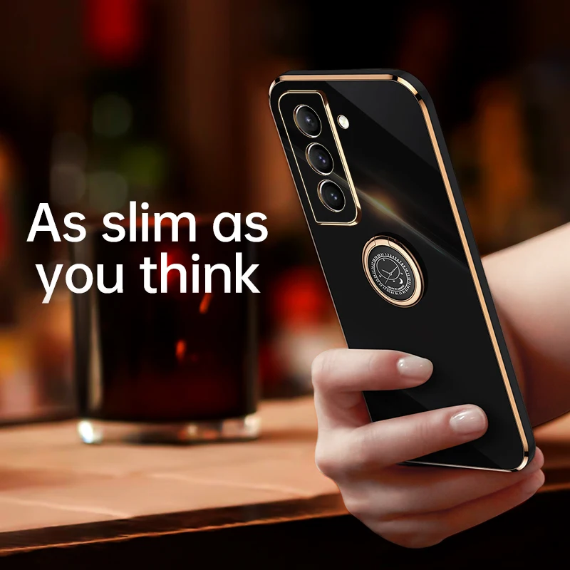 Plating Square Ring Holder Stand Phone Case On For Samsung Galaxy S20 Fe Plus S21 Ultra S 20 21 S20fe 5g Luxury Silicone Cover