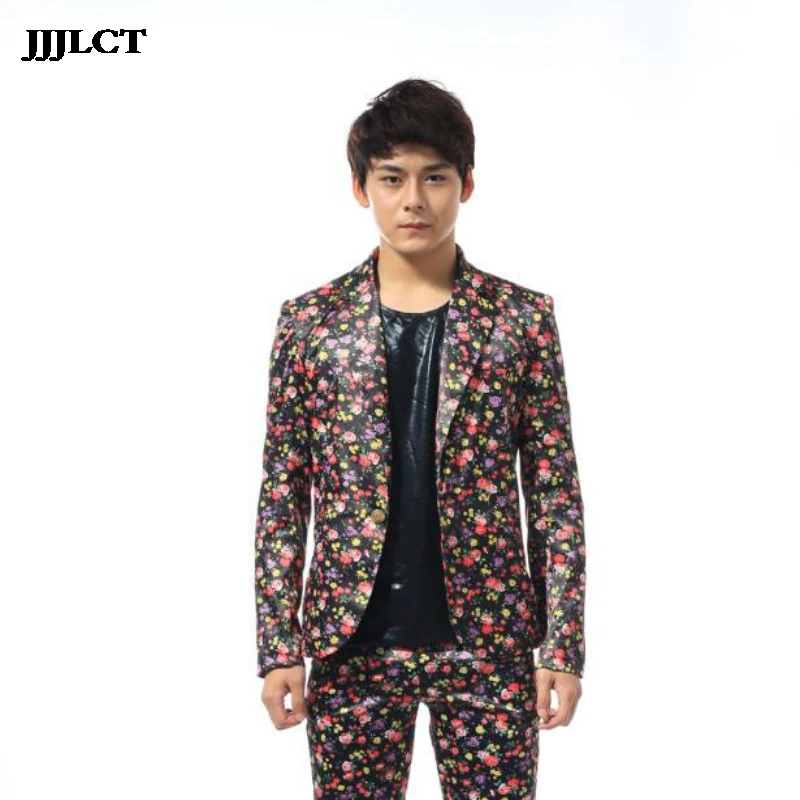 

High-end wedding banquet stage male singer DS men's flower suit Slim suit high-end business gentleman suit (suit + pants)