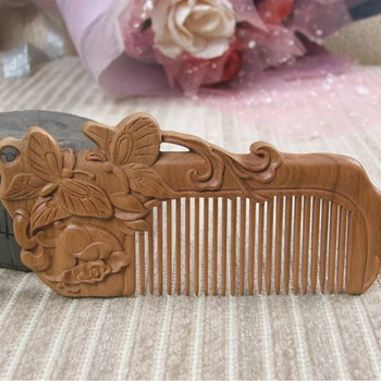 

Health Care Anti Static Retro Peach Wood Comb Ornament Carving Travel Double Sided Solid Hairdressing Natural Portable Massage