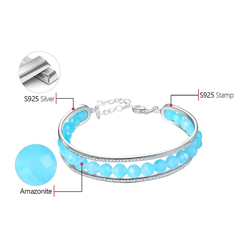 Lotus Fun реальные 925 пробы серебро Природа Камень Браслет Fine Jewelry Регулируемый