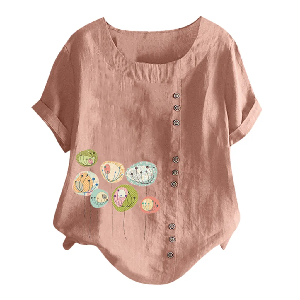 

Women Casual Plus Size O-Neck Printed Loose Button Tunic Shirt Blouse Tops blusas mujer de moda 2019 blusa feminina #30