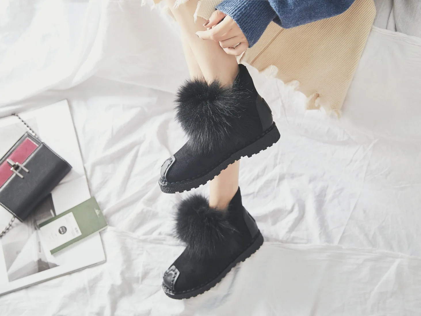 

Snow Boots Women's Fur 2019 Winter New Style plus Velvet Fashion Bootie Versatile Flat Students Fluffy Shoes