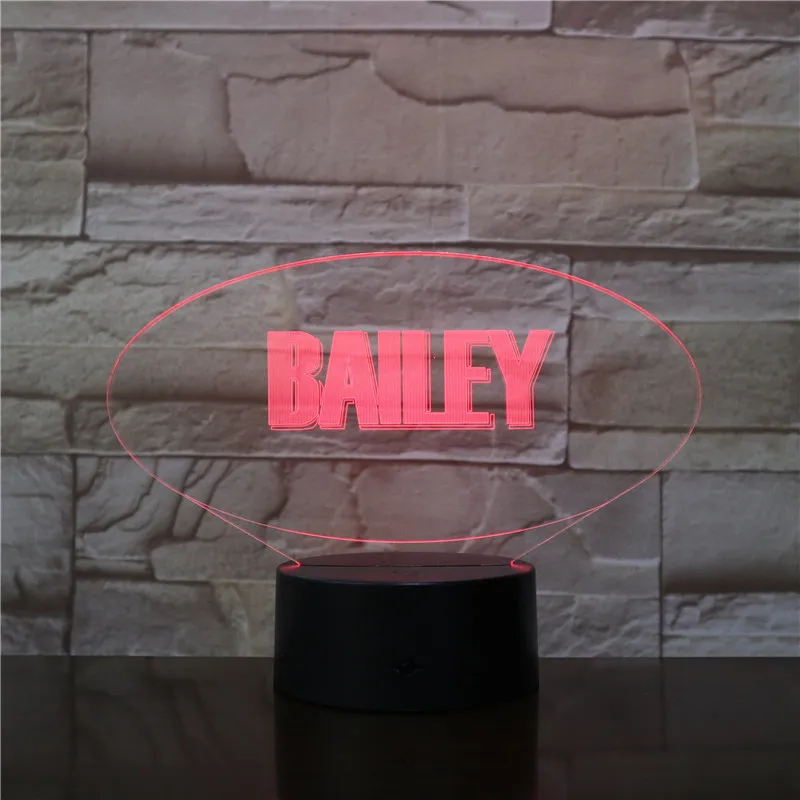 3D лампа с логотипом BAILEY, атмосферная, на батарейках, меняющая цвет, с пультом дистанционного управления для украшения гостиной, светодиодный ночник, светильник
