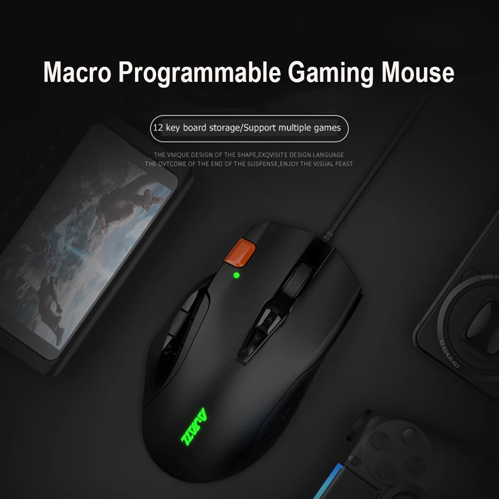 Ajazz MMO Mouse with Side Buttons Optical Wired Gaming Mouse Up to 10000DPI High Precision 12 Programmable Buttons Gamer Mice