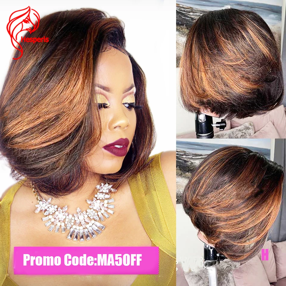 Hesperis 180 плотность короткие Боб человеческие волосы парики предварительно