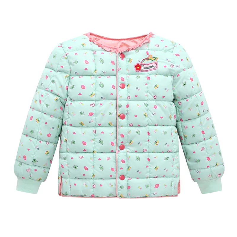 New Autumn Big Boy Cotton Liner Girls Lace Collar Cotton-padded Clothes Printed Children's down Feather Cotton-padded Clothes - Цвет: Light Green 140 Cm