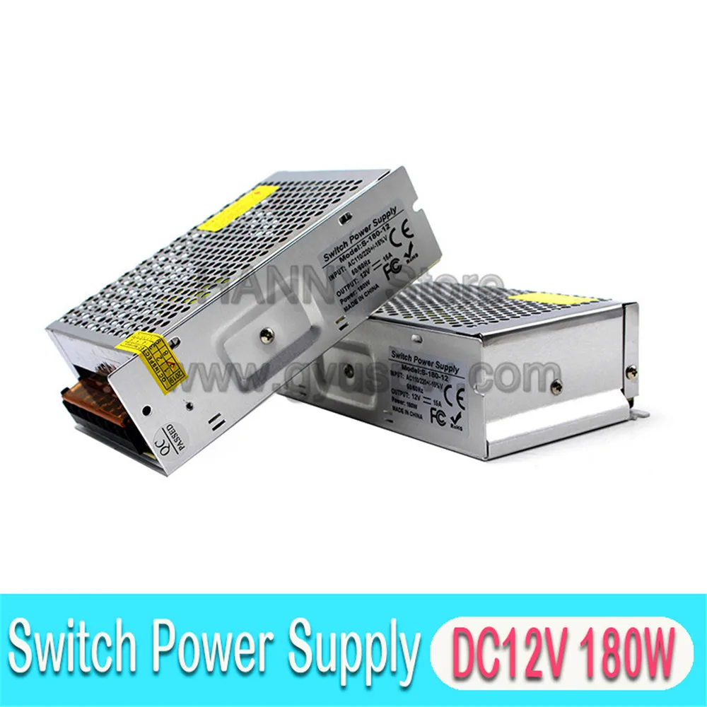 Блок питания с переключателем DC12V, 15A, 180 Вт Светодиодный светильник-драйвер, трансформатор, 220 В, 110 В, AC DC, 12 В, SMPS для камеры видеонаблюдения, ленточные модули, лампа