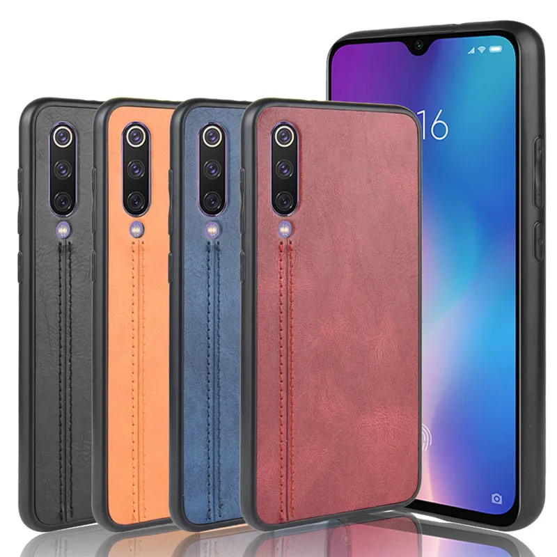 

Business Silicone Case for Xiaomi mi 9 9se SE Case Skin Pattern PU Leather Protection Back Cover Shell