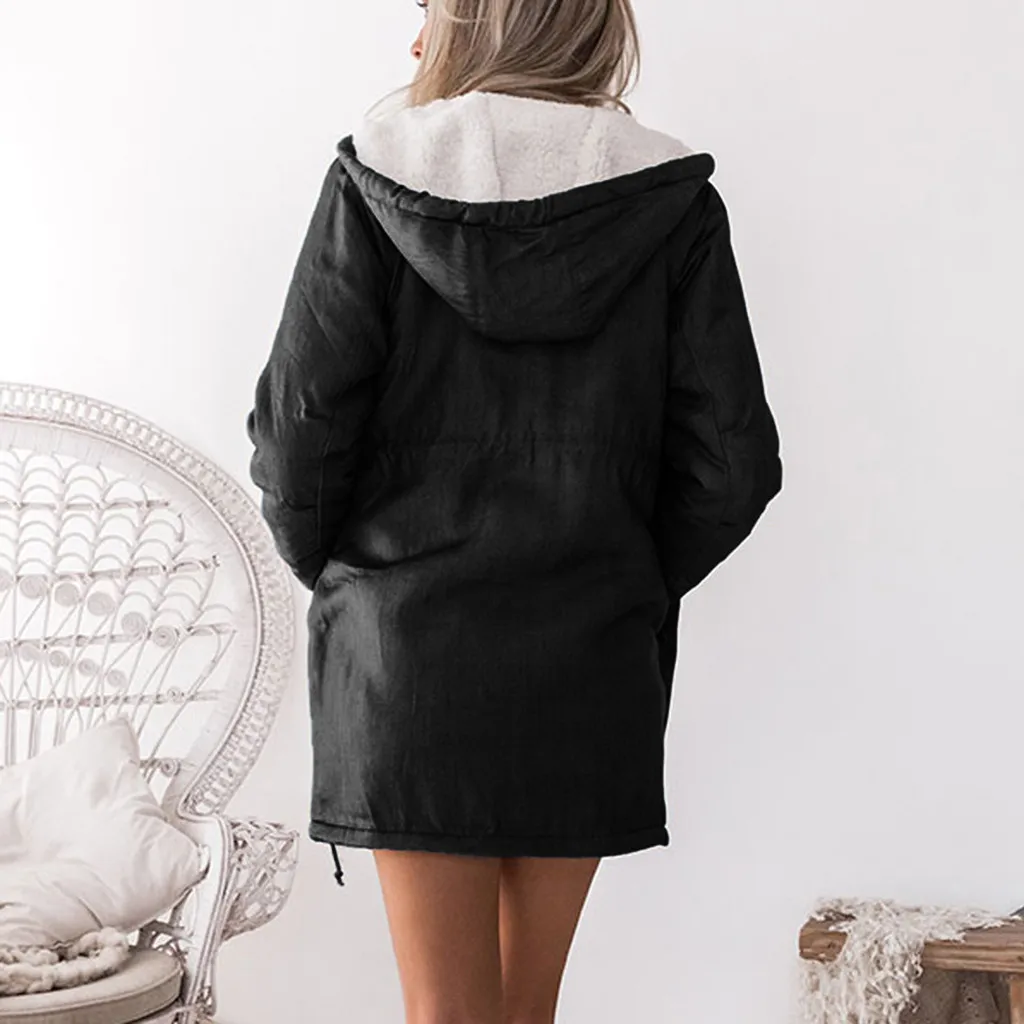 Jaycosin Fashion Women Winter Warm Outwear Denim Jacket Hooded Coat Stylish Long Sleeve Comfortable Pockets Outwear Overcoat22#4