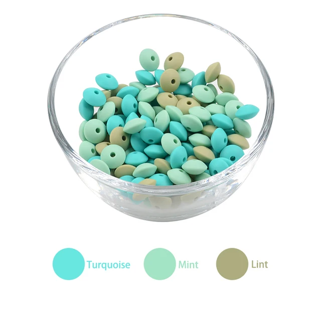 LOFCA 50pcs 12mm Silicone Lentil Beads Baby Teething Beads BPA-Free Food Grade Making Baby Oral Care Pacifier Chain  Accessorise set8