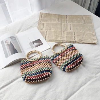 

New Beading Woven Women's Bag Small Fresh Portable One Shoulder Beach Pack Fashion Mobile Phone Package Casual C794