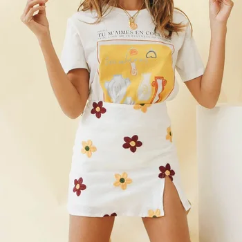 

Women casual summer skirts solid color flower embroidery mini skirts