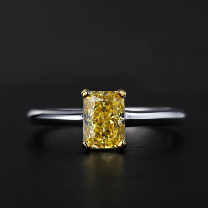 Luxury Brand high carbon AAAAA+ Zircon real S925 Sterling Silver rings for women Simple rectangle Yellow CZ wedding ring jewelry