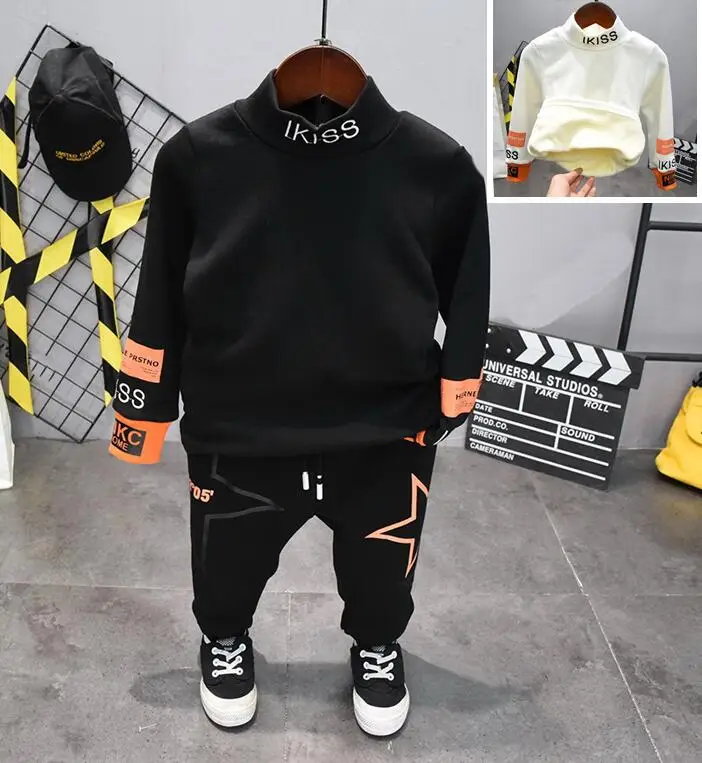 Детская одежда Зимние костюмы для мальчиков комплекты одежды для детей утепленная футболка для маленьких мальчиков плюшевые штаны спортивный костюм из 2 предметов для мальчиков