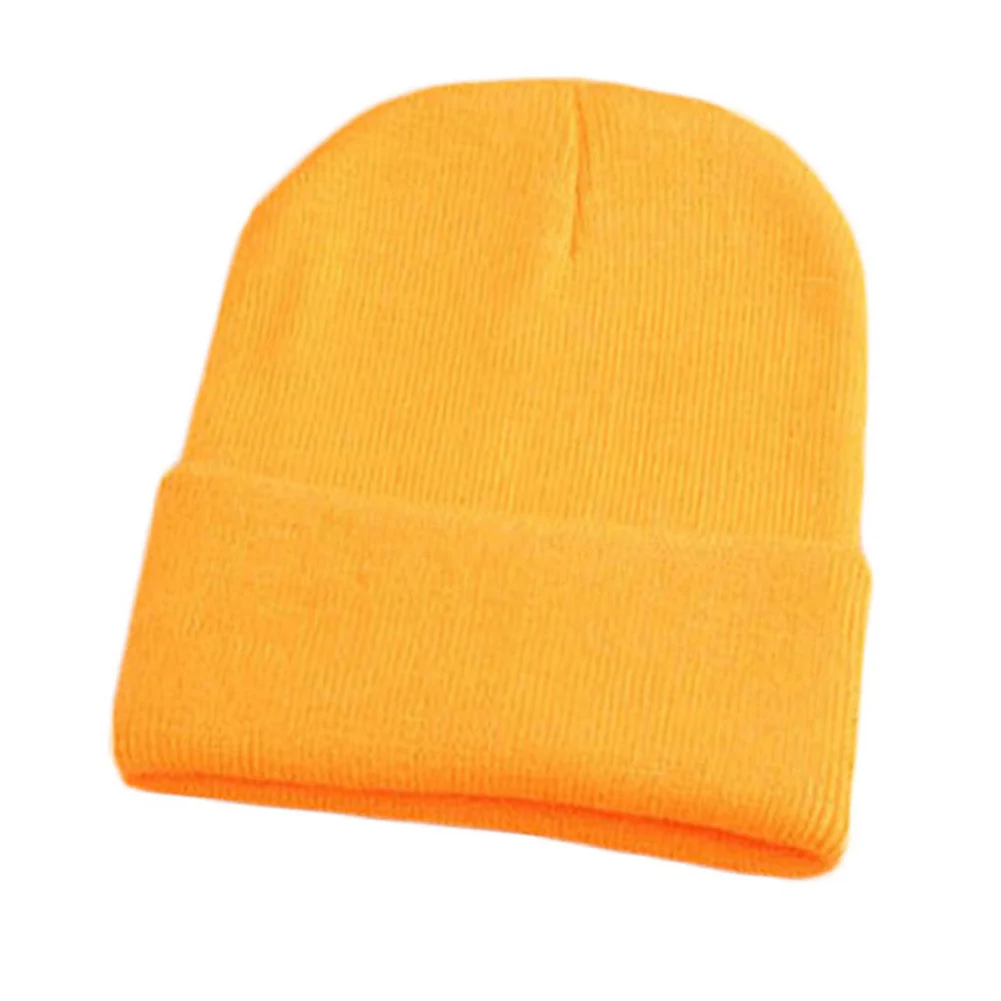 light orange Одноцветные шапки-унисекс, зимние шапки из смешанной шерсти, мягкие теплые трикотажные шапки, лыжная шапочка, эластичная хлопковая красная черная плотная теплая шапка - Цвет: light orange