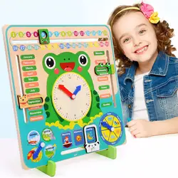Деревянный Монтессори игрушки Детские лягушки дизайн календарь часы время познания Дошкольное образование Обучающие приспособления