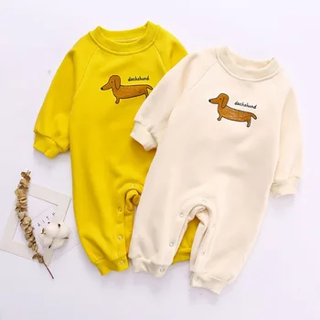 

Autumn Winter Infant Baby Rompers Boys Girls Clothes Long Sleeve Cartoon Print Thicken Velvet Kids Casual Jumpsuit 0-18M
