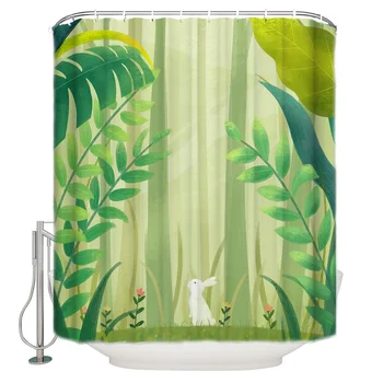 

Forest Green Plant Leaves Rabbit Bathroom Shower Curtain Home Decoration Bathroom Accessories Shower Curtain