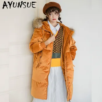 

AYUNSUE White Duck Down Jacket Women Big Fur Collar Winter Coat Women Down Coat Puffer Jacket Warm Parka Veste Femme YY1463