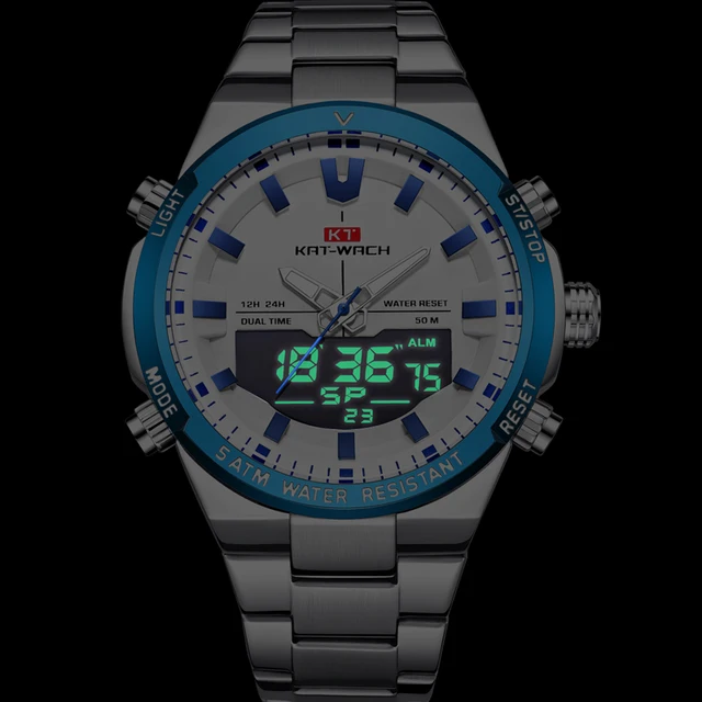 Relojes LED digitales multifunción para hombre, pulsera deportiva resistente al agua, de acero, 1962 6