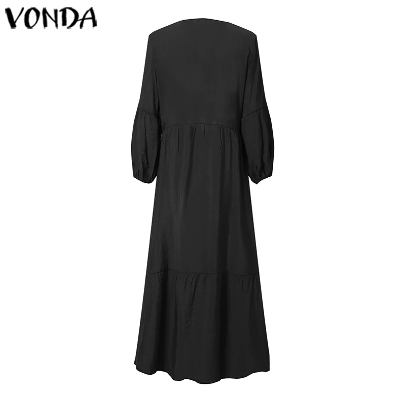 Богемное длинное платье макси, VONDA, женские летние сексуальные однотонные вечерние платья с v-образным вырезом, длинное платье для женщин, повседневный пляжный сарафан, 5XL, туники