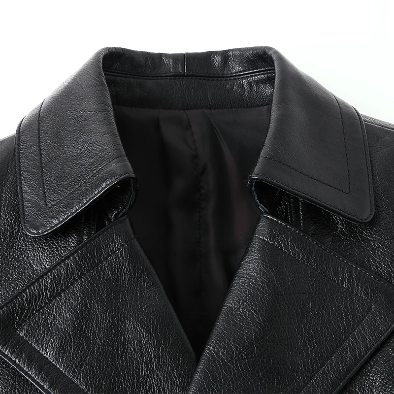 PViviYong new arrival winter high quality real leather jacket Natural cowhide dust coat men long parka plus-size M-5XL