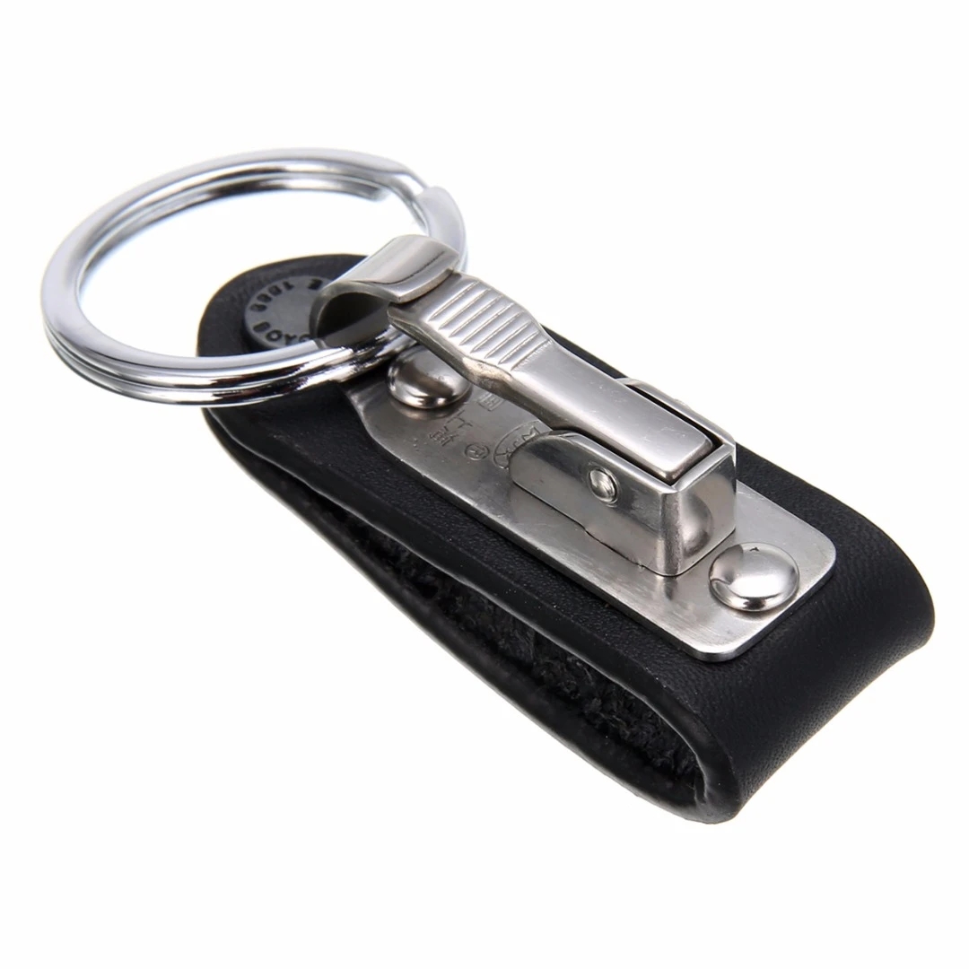 Quick Release Belt Clip Ring Holder Detachable Stainless-Steel  Leather Keychain