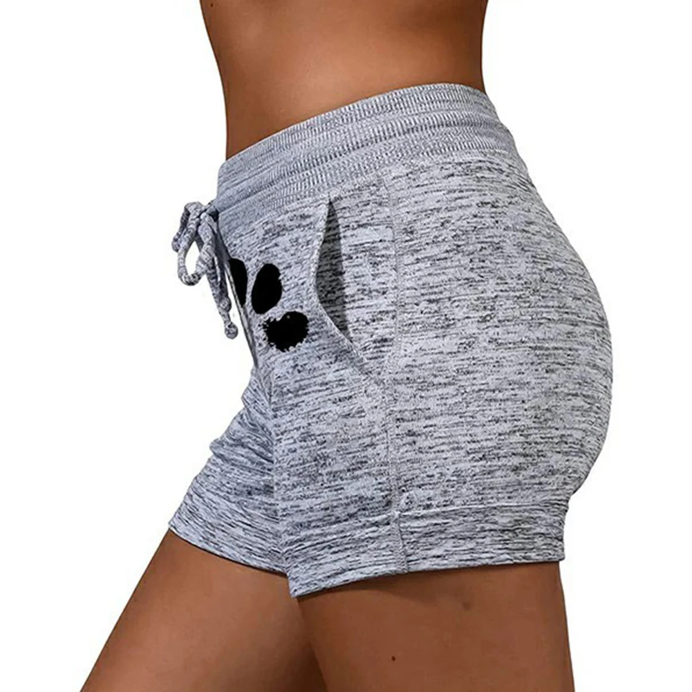 New Summer Drawstring Paw Print Shorts Female Elastic High Waist Loose Shorts Women Fashion Soft Beach Casual Sport Short